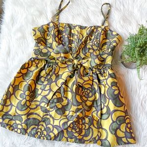 Juicy Couture Y2K Vintage 90's 100% Silk Black Yellow Floral Babydoll Tank Top